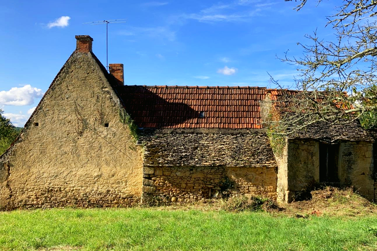 Ruined stone farmhouse in the middle of the meadow